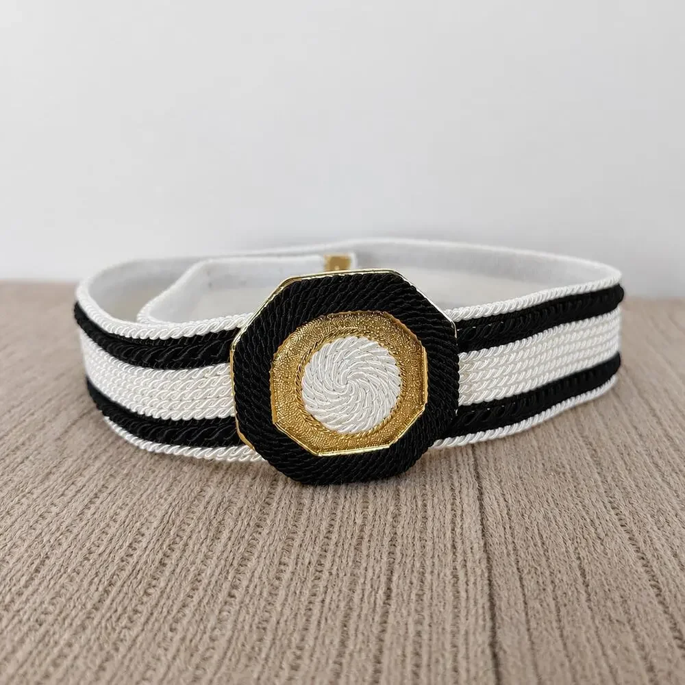 Gutos Statement Belt Black White Gold West Germany Vintage 1980s Collectible 27